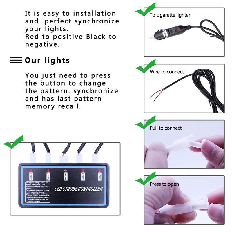 EASE2U E Led Warning Lights, 4pcs Emergency Warning Caution Hazard Construction Ultra Slim Sync Feature Car Truck with Main Control Box Surface Mount (White Blue) - Image 3